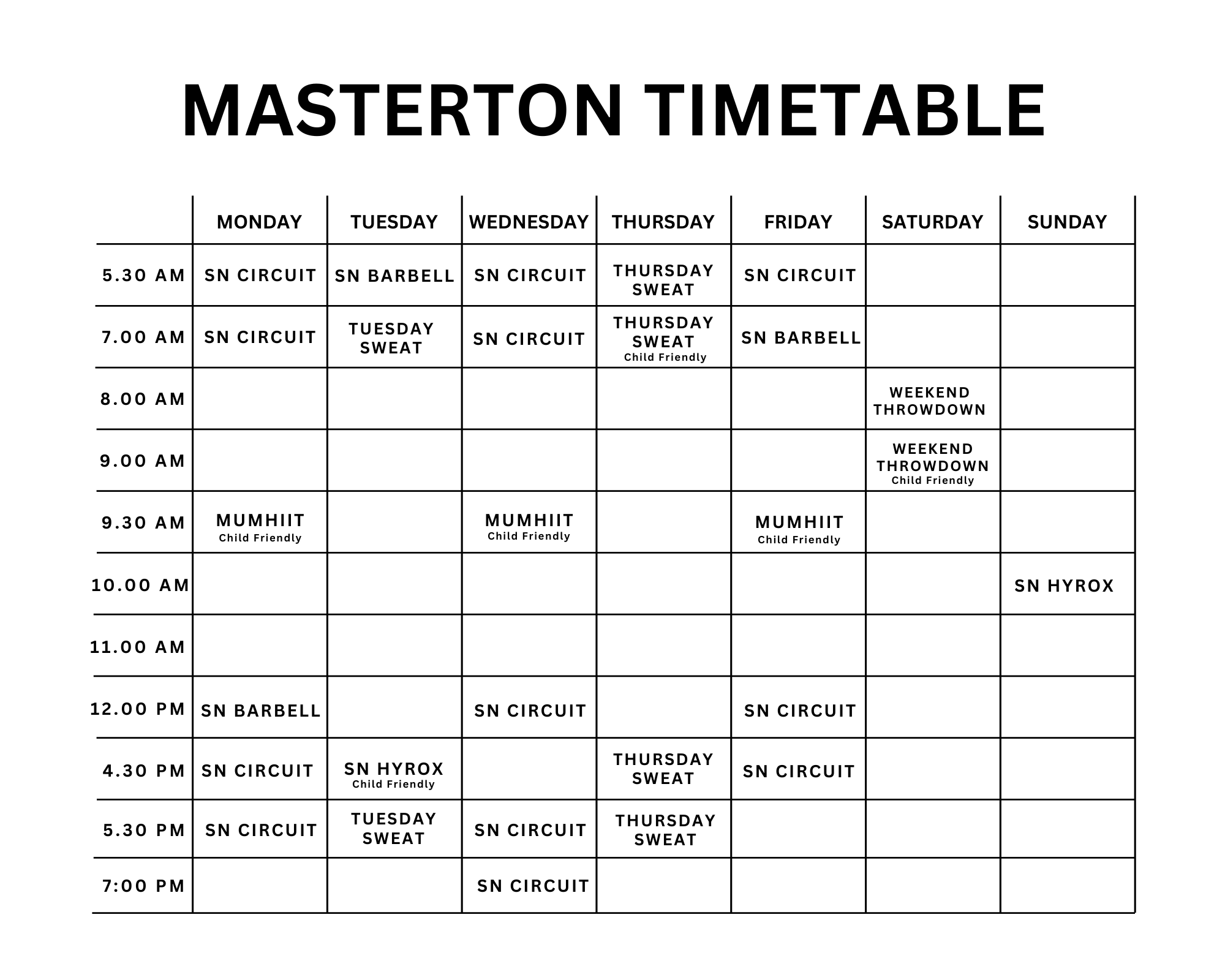 SN Masterton Timetable